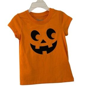 10Threads Pumpkin Face Halloween Tee - Orange Short Sleeve Shirt - Kids 4T